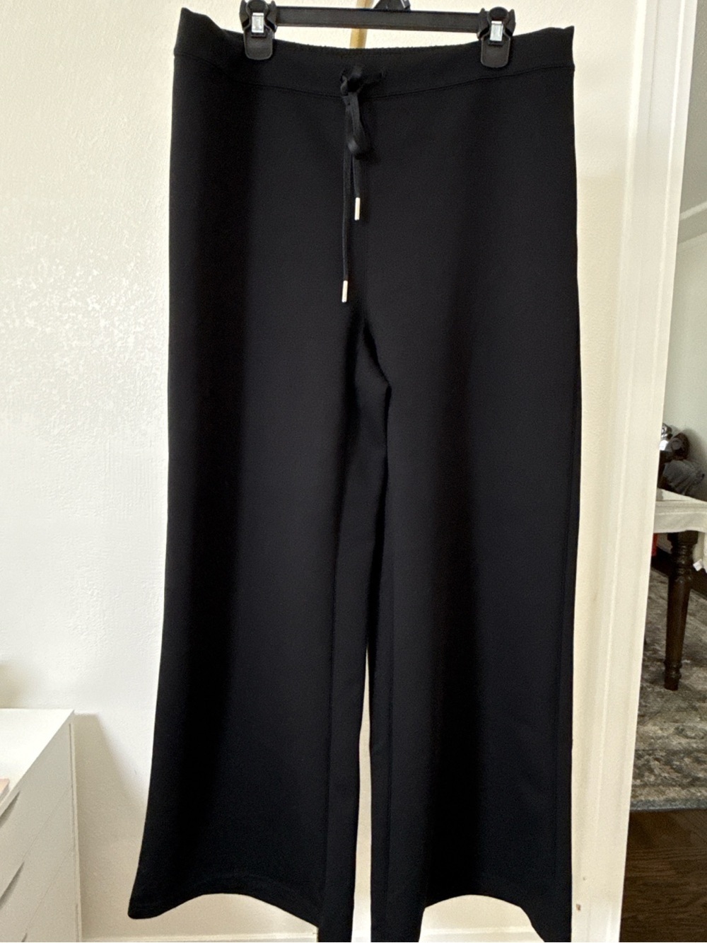 OQQ Black Scuba Wide Leg Lounge Pants Drawstring XL
